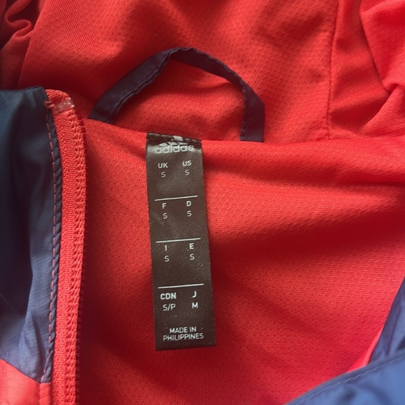 Adidas Windbreaker Jacket Mens Small Red Blue Wind Hooded Training Track Ex cond - Picture 2 of 4